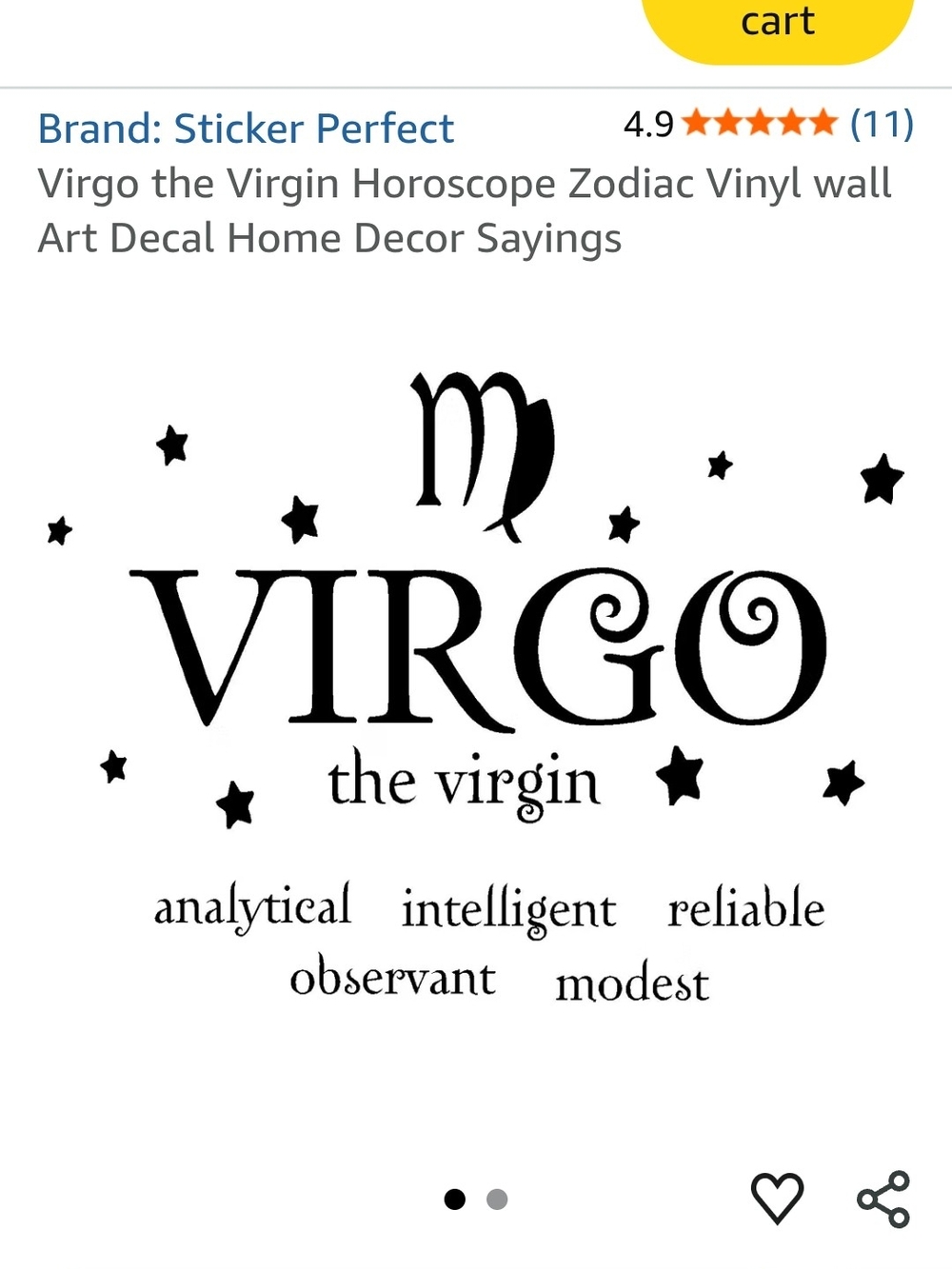 Virgo the Virgin Zodiac Wall Decal - Black & The Virgo Sign Wall Decal- Black